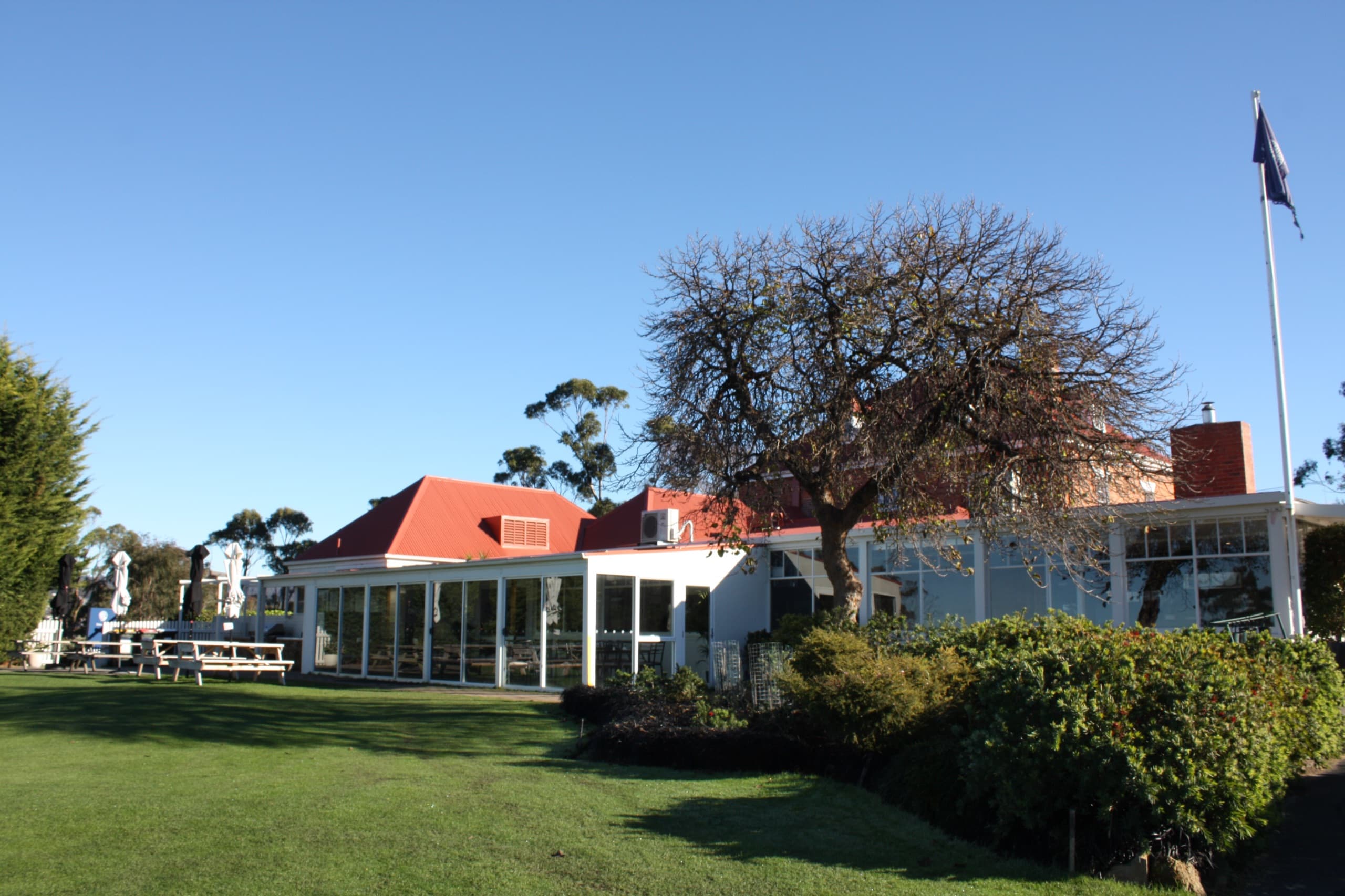 The clubhouse dining room and garden