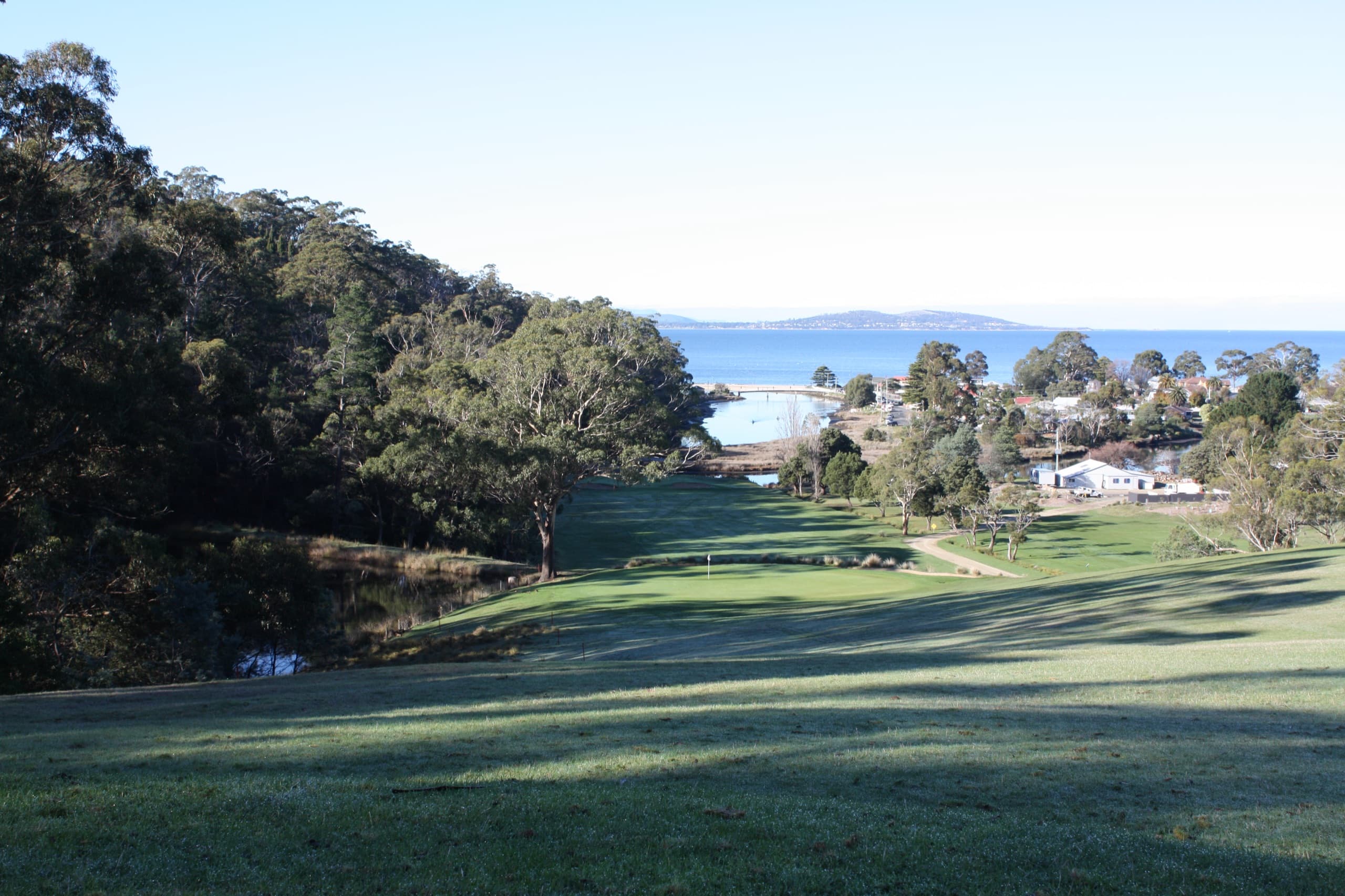 Looking down the fairway to the Browns River lagoon and Kingston Beach