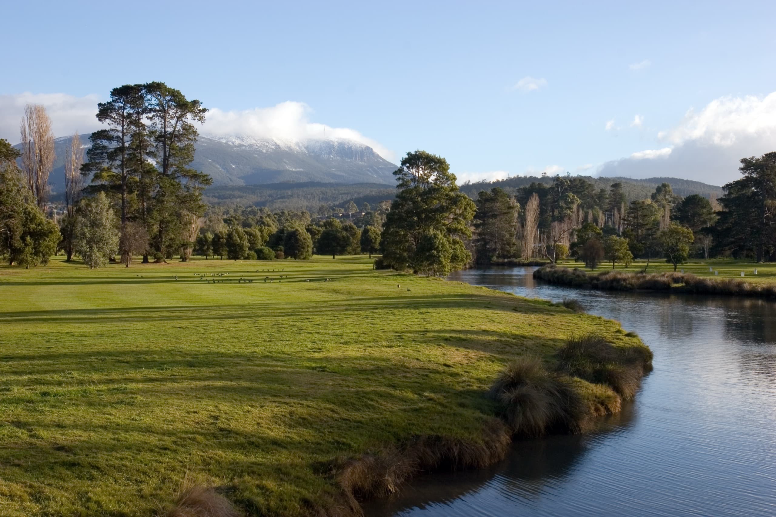 River and mountain views from the fairway