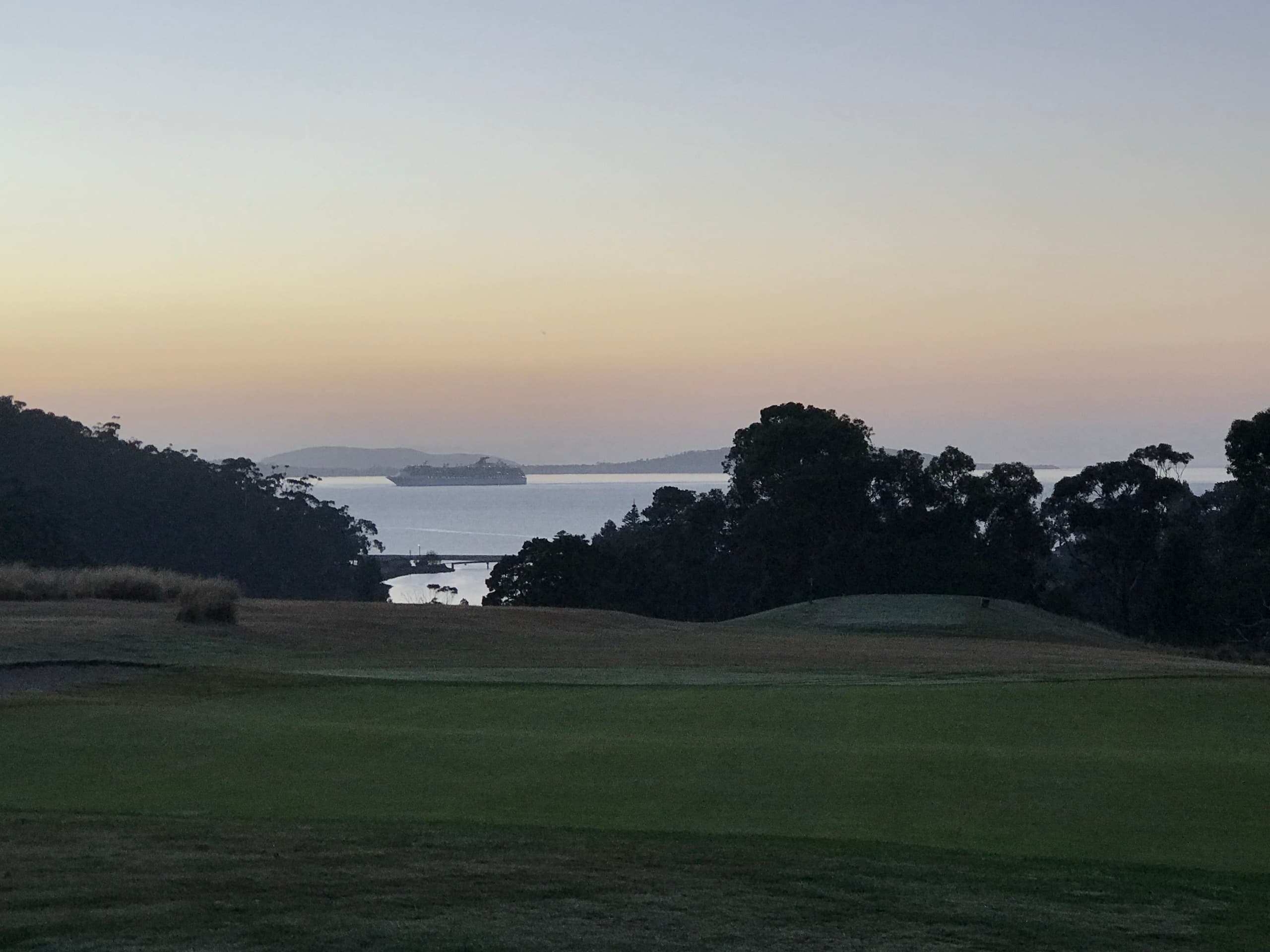 Sunset over the D'Entrecasteaux Channel from the course